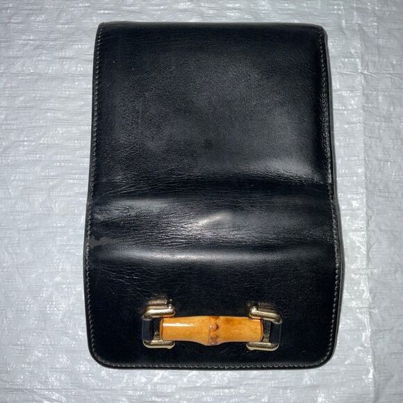 GUCCI Vintage Black leather trifold wallet with Front Bamboo Accent - Picture 4 of 15
